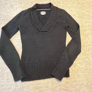 Converse One Star Women's Black Cable Knit Sweater XS Long Sleeve V-Neck Pullove